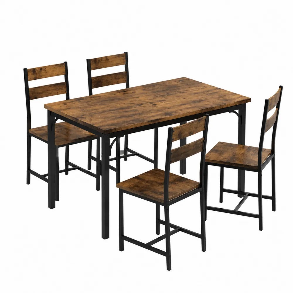 Set tavolo da pranzo rettangolare con 4 sedie piano effetto legno struttura in acciaio nero 120 x 70 x 75 cm stile industriale
