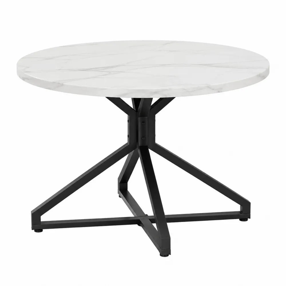 Tavolo da pranzo rotondo 80 cm MDF effetto marmo bianco struttura in acciaio nero altezza 75 cm base incrociata