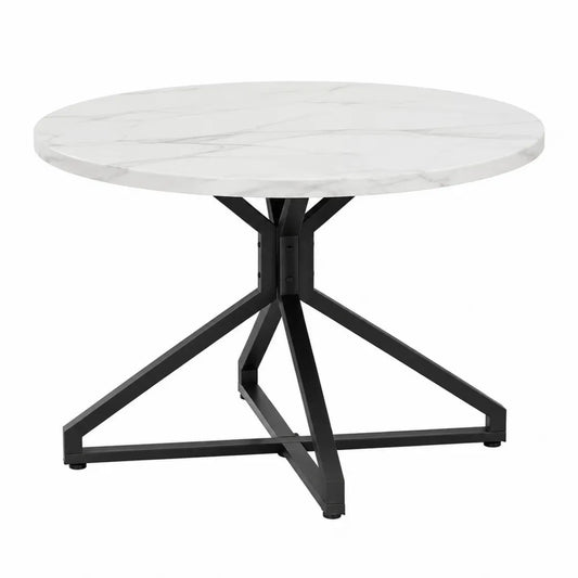 Tavolo da pranzo rotondo 80 cm MDF effetto marmo bianco struttura in acciaio nero altezza 75 cm base incrociata