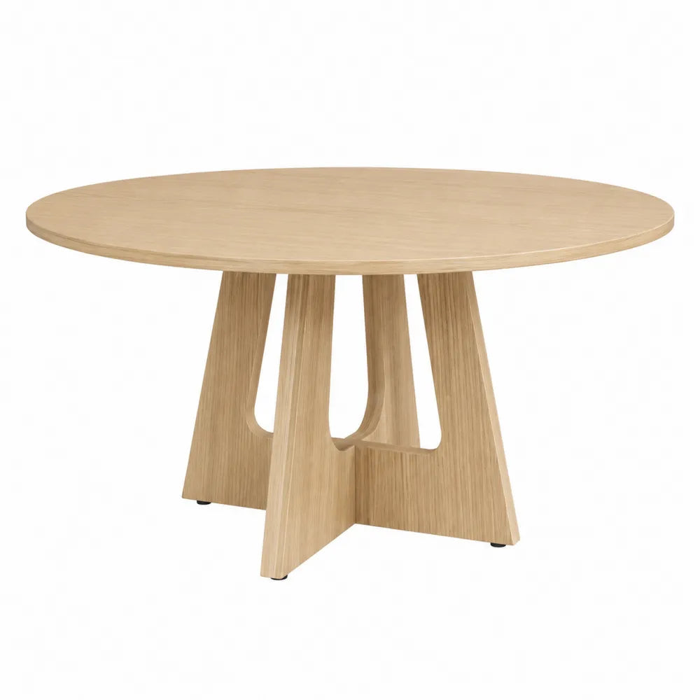 Tavolo da pranzo rotondo 120 cm MDF impiallacciato rovere chiaro base centrale sagomata 75 cm altezza