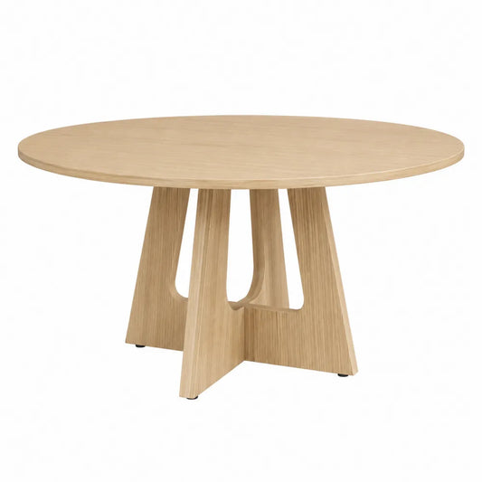 Tavolo da pranzo rotondo 120 cm MDF impiallacciato rovere chiaro base centrale sagomata 75 cm altezza