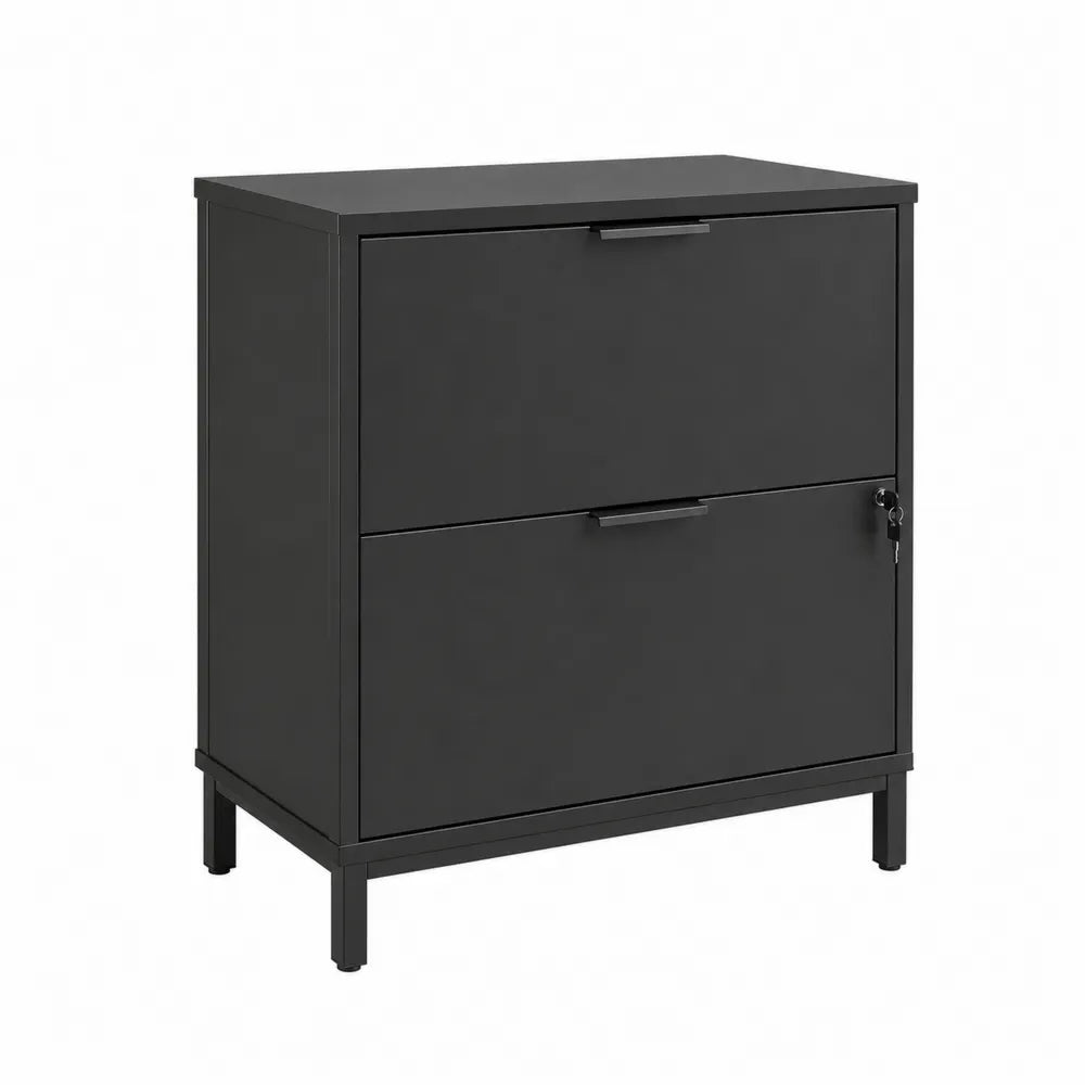 Mobile archivio in metallo 80 x 40 x 75 cm in acciaio verniciato nero con due cassetti e serratura a chiave