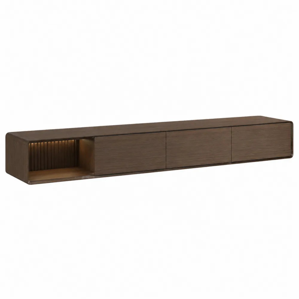 Mobile TV sospeso in legno effetto noce con ante scorrevoli e vano aperto 180 x 35 x 25 cm MDF e metallo