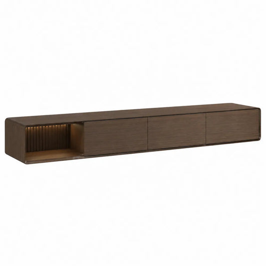 Mobile TV sospeso in legno effetto noce con ante scorrevoli e vano aperto 180 x 35 x 25 cm MDF e metallo