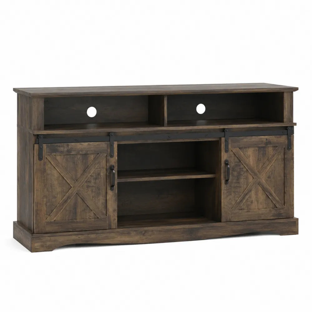 Mobile TV in legno MDF effetto rovere rustico con ante scorrevoli in metallo nero 170 cm 40 cm 65 cm
